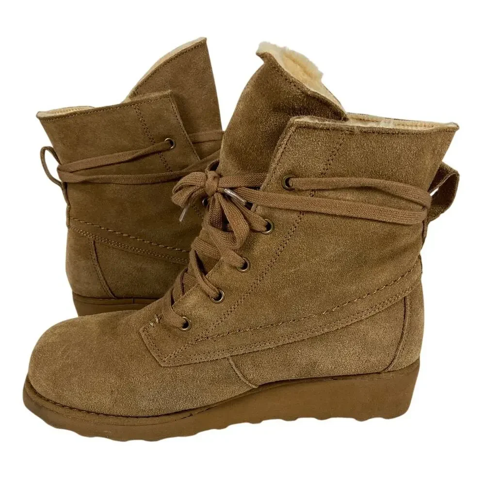 Bearpaw Krista Suede Wool Blend Sheepskin Footbed Winter Boots Size 8